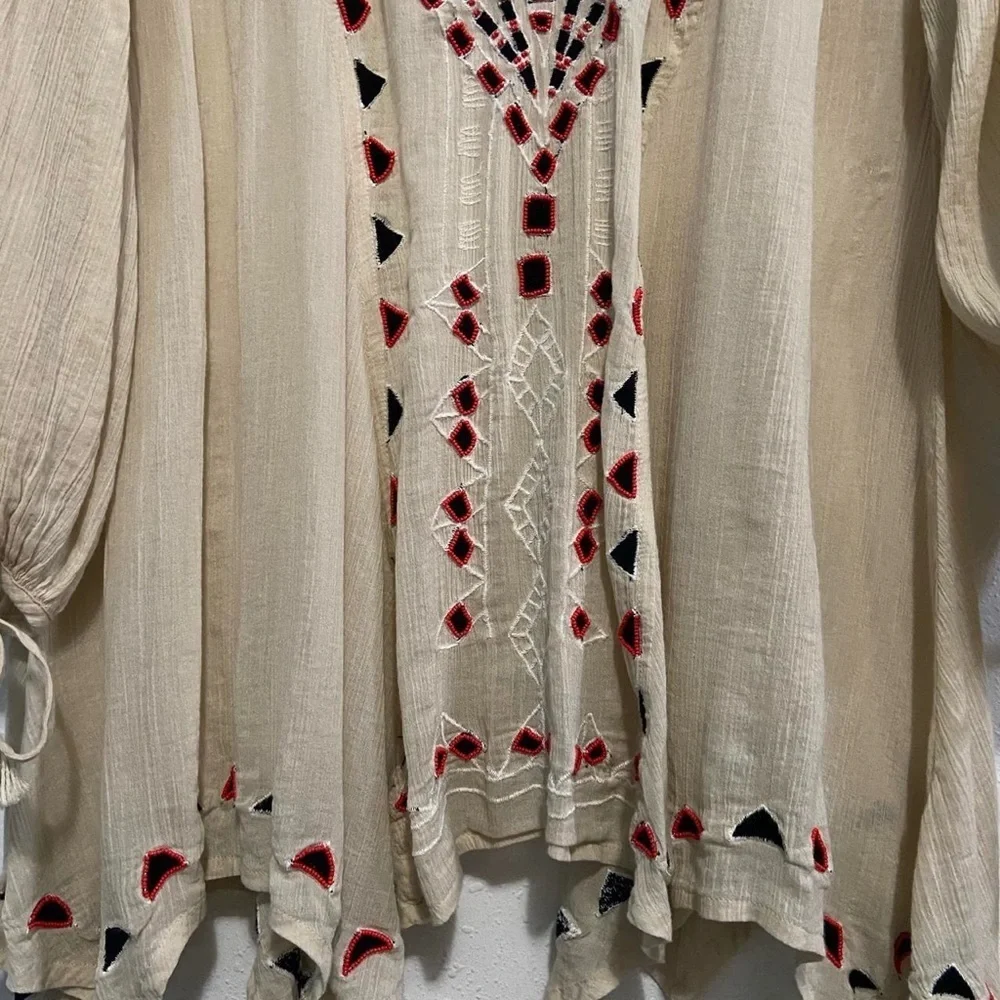 Free People Bohemian Bead Embroidered Cream Tunic Top - Picture 5 of 9